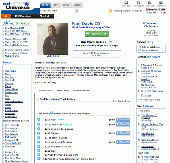 Paul Davis' Self-Titled Album (1980) - CD Release (2009)